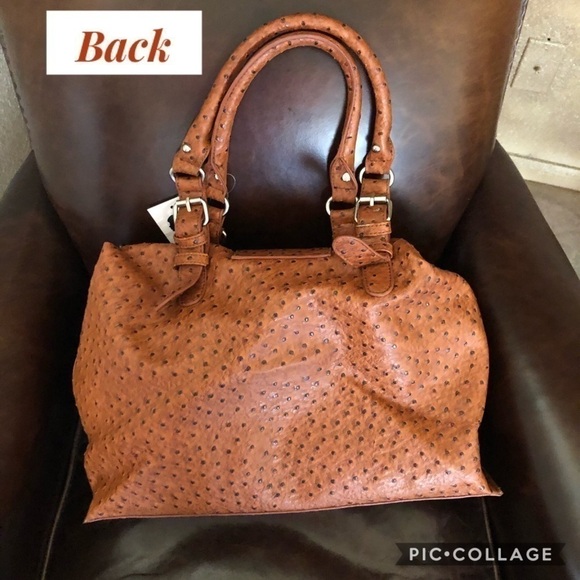 Cognac Colored Faux Ostrich Bag - Picture 2 of 5
